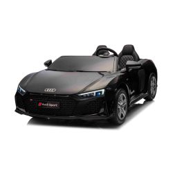 Elektromos gyermekautó Audi R8 SPYDER Kétüléses 24V, fekete, MP3 lejátszó USB/AUX és Bluetooth bemenettel, Akkumulátor 24V/14Ah, 2 x 200W Motorok, EVA kerekek hátsó lengéscsillapított felfüggesztéssel, Bőr ülések, Távirányító, Licencelt